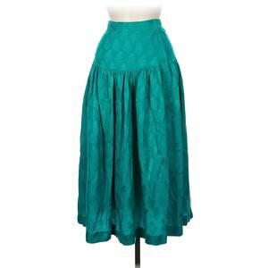 VTG Annalisa Silk Teal Green Drop Waist Midi Skirt 8